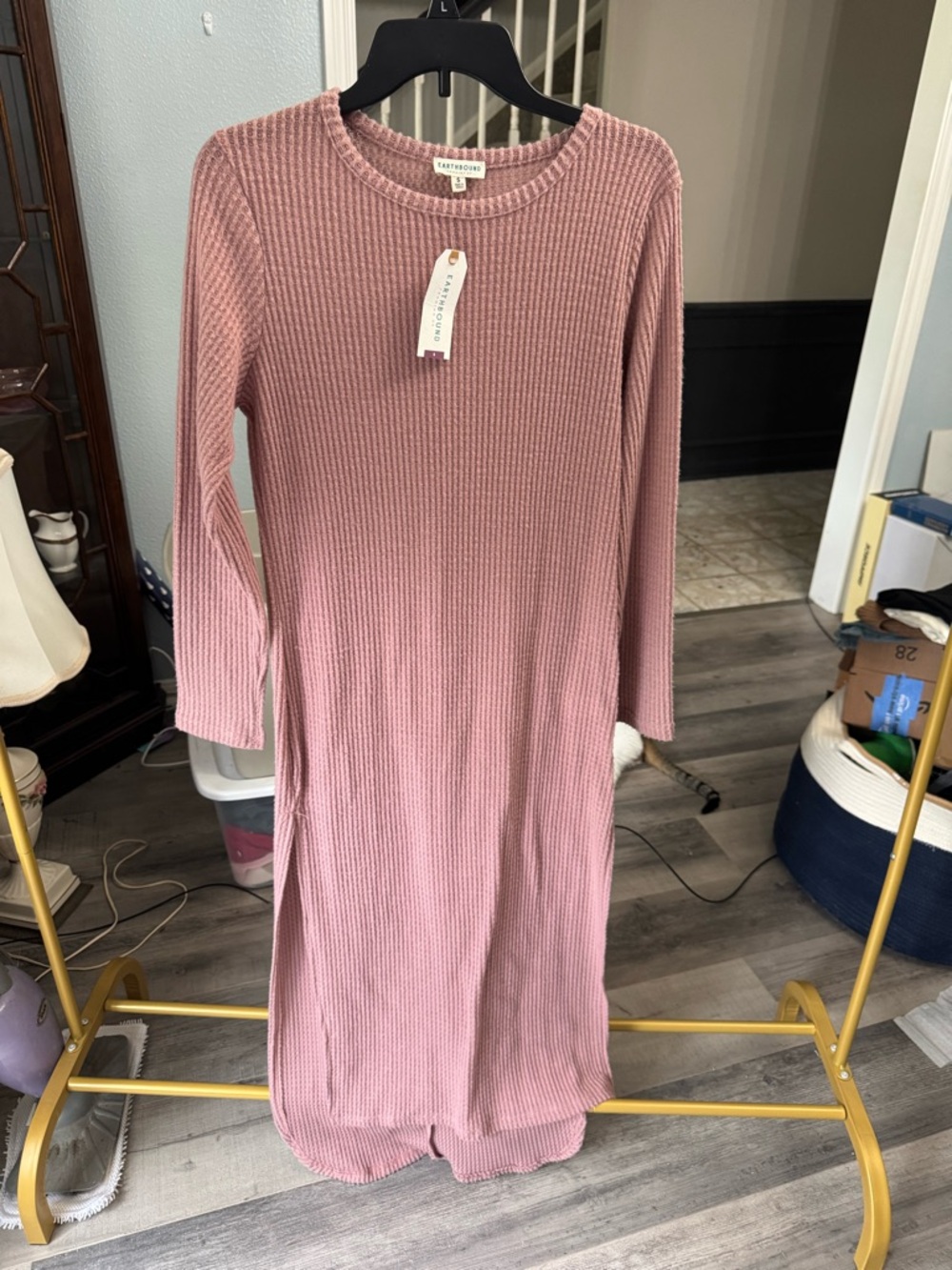 EARTHBOUND Ribbed Long Sleeve Midi Dress in Dusty Rose